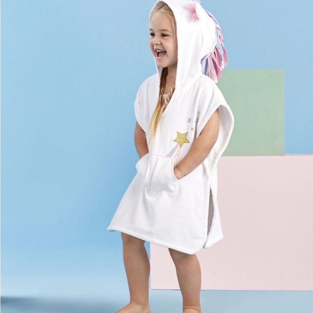 Mud Pie Baby Girls White Unicorn Terry Swimsuit Coverup Beach Pool Size 12-18M